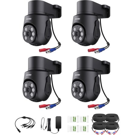 ZOSI 4 x 1080p HD-TVI Surveillance Camera Outdoor Indoor, 360 Pan Tilt 2MP Wired Security Weatherproof CCTV Dome Camera with o Recording, IR Night Vision, Only Work with Our DVR