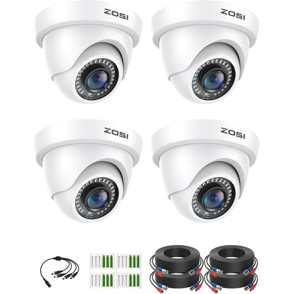 ZOSI 4Pack 2.0MP HD 1080P Security Cameras Kit, 80ft Night Vision, Indoor Outdoor Home CCTV Dome Camera for 1080P/5MP/4K HD-TVI Analog DVR System