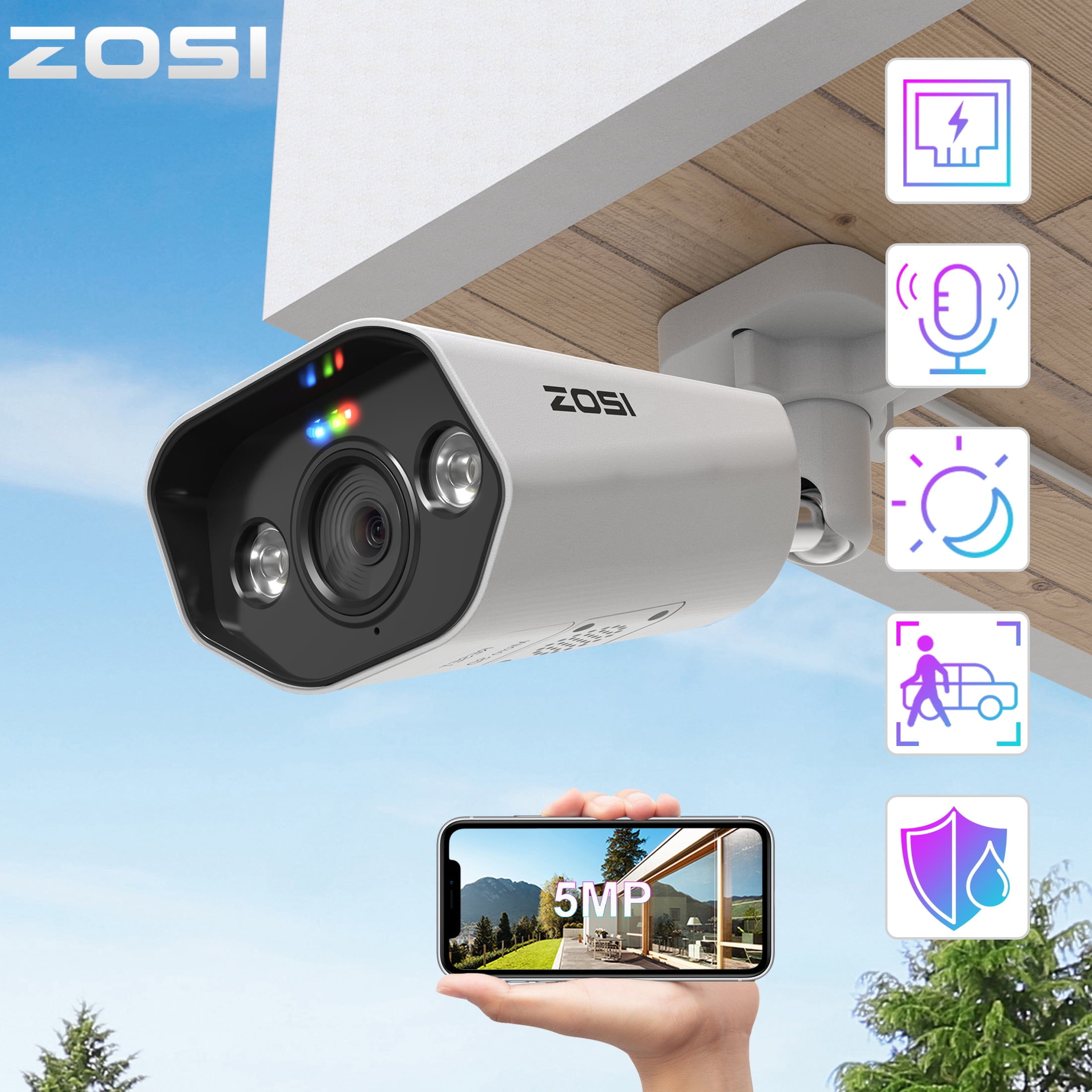 ZOSI 5MP HD Smart Outdoor Wireless Security Camera, 365 Pan/Tilt, Ai Face/Car/Sound Detect, Color Night Vision, 2-Way Audio, Black&White