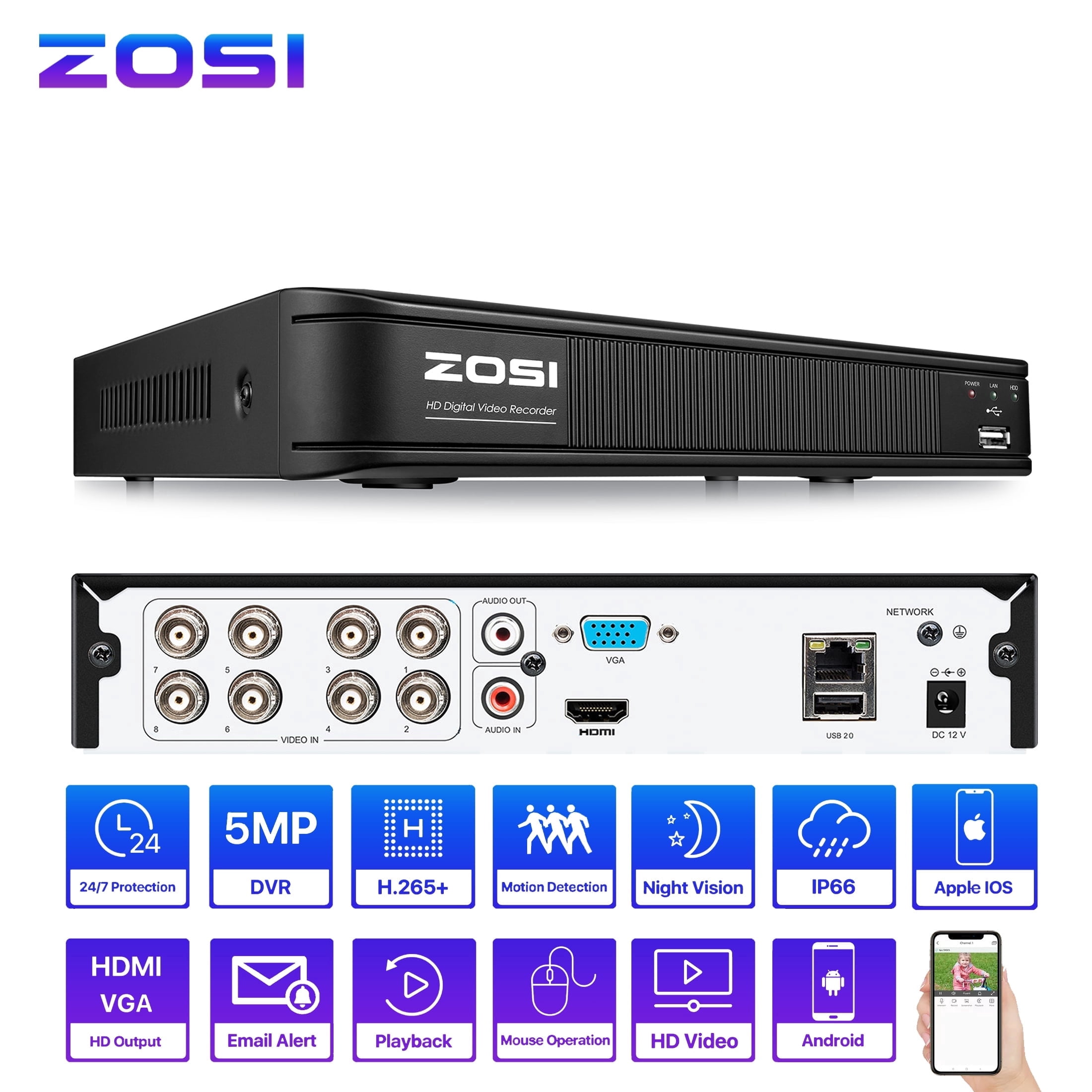 ZOSI 8 Channel 1080P 4-in-1 HD CCTV Security DVR Recorder for CCTV Security Surveillance Cameras System No Hard Drive