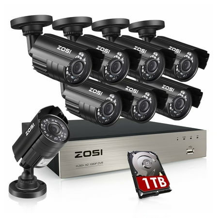 ZOSI 8-Channel FULL 1080P HD-TVI Video Security System CCTV DVR Built-in 1TB Hard Drive + 8 Indoor/Outdoor 2.0MP 1920TVL Weatherproof Surveillance Security Camera System