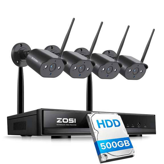 ZOSI 8CH 2K Wireless Security Camera System, 4 x 3MP WiFi Cameras Indoor/Outdoor, Color Night Vision, Spotlight, 2-Way Talk, Light & Siren Alarm, 500GB HDD for 24/7 Recording