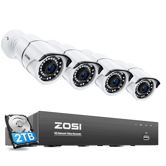 ZOSI 8CH 4K PoE Home Security Camera System with 2TB HDD and 4pcs 5MP Outdoor PoE IP Cameras, 120ft Night Vision, Smart Person Vehicle Detection, Free Remote Access