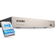 ZOSI 4-in-1 Security Camera DVR FHD 8 Channel 2 MP CCTV Surveillance Cameras with 500GB Hard Drive, Silver, 1 Count