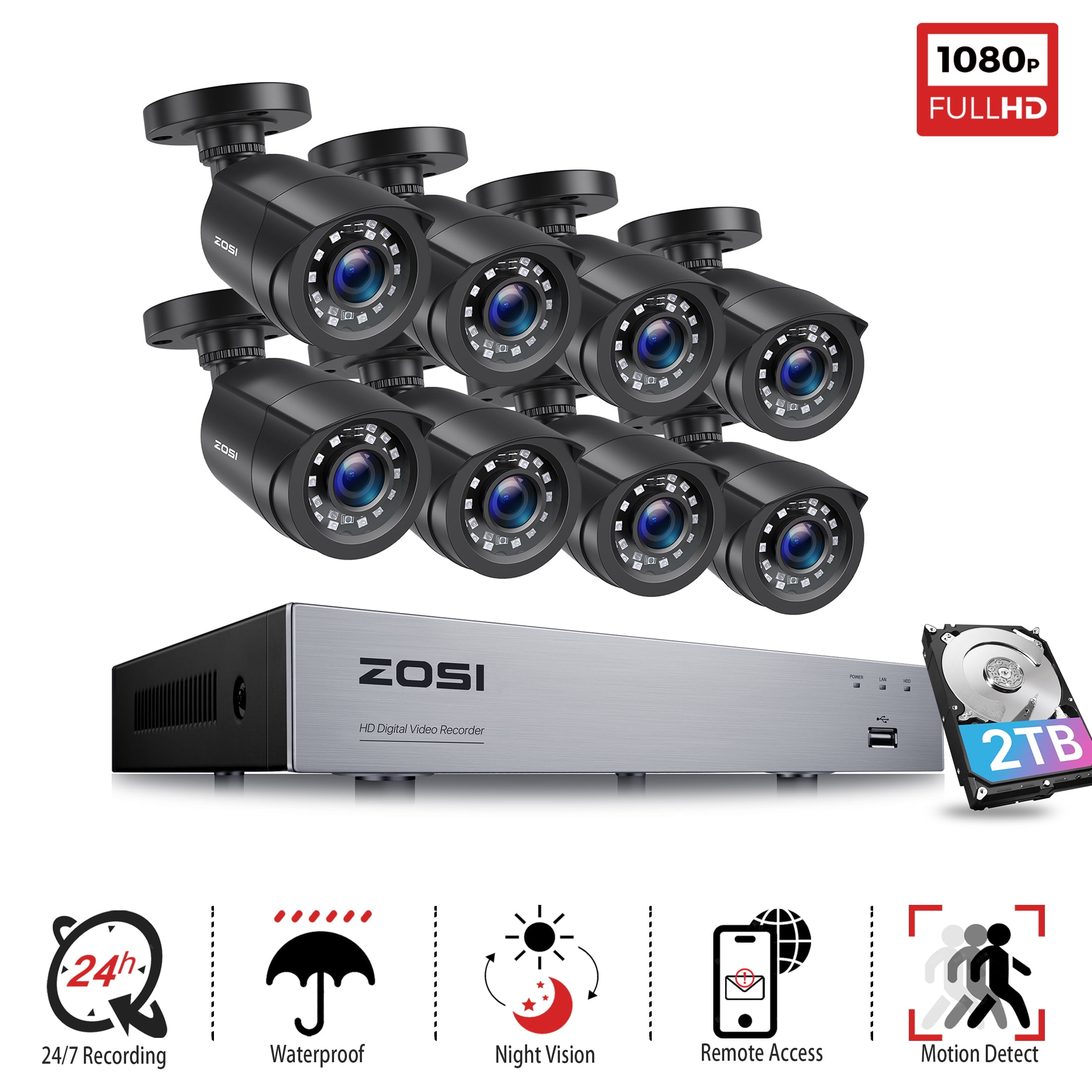 ZOSI 8CH 5MP Lite DVR 1080P Outdoor Indoor CCTV Wired Security