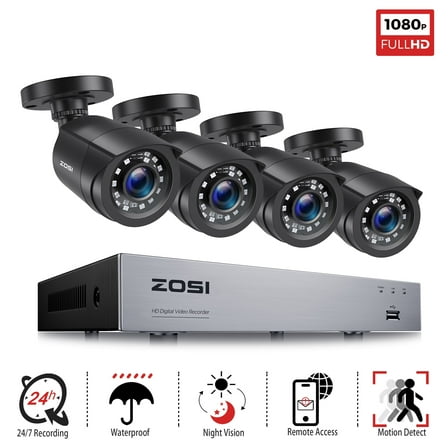 ZOSI 8CH 5MP Lite H.265+ 1080P Security Camera System Indoor Outdoor CCTV Cameras,Motion Alert,Remote Access,NO Hard Drive