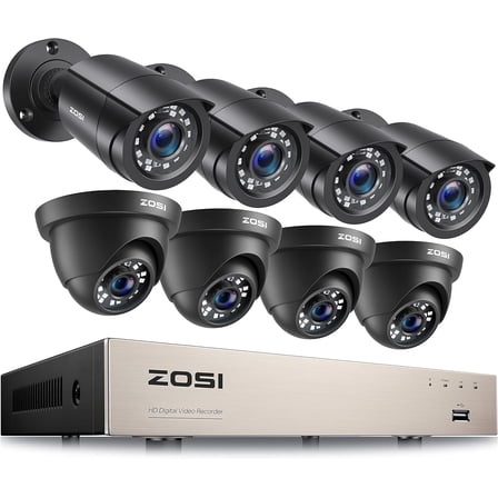 ZOSI 8CH 5MP Lite Security Camera System Outdoor,H.265+ 8 Channel 5MP Lite Video DVR Recorder and 8X1920TVL Weatherproof Home CCTV Cameras,80ft Night Vision,Motion Alert,Remote Access,NO Hard Drive