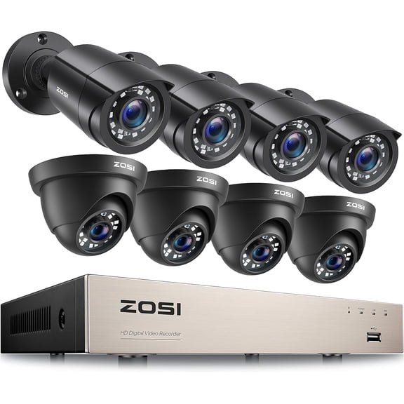 ZOSI 8CH 5MP Lite Security Camera System Outdoor,H.265+ 8 Channel 5MP Lite Video DVR Recorder and 8X1920TVL Weatherproof Home CCTV Cameras,80ft Night Vision,Motion Alert,Remote Access,NO Hard Drive