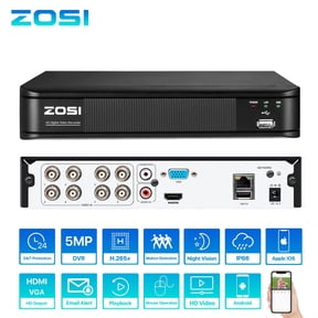 ZOSI 8CH H.265+ 1080P 5MP Lite DVR Recorder with Power Supply and USB Mouse, Black, No Hard Drive