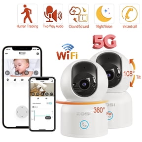 ZOSI Baby Monitor 360View PTZ Security Camera with Audio, 2Pack 5Ghz 2K WiFi IP Camera Built in Mic, CCTV Camera for Home/Office/Market, Night Vision, PIR Motion Detection