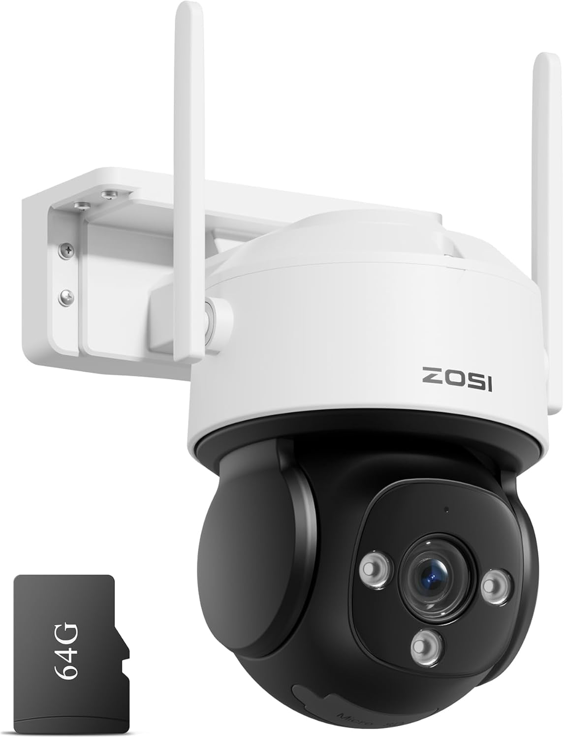 ZOSI C290 4K 8MP UHD Wired WiFi Security Camera Outdoor Indoor, Plug-in Pan/Tilt IP Camera, AI Human Face Vehicle Detection, Auto Tracking, Night Vision, Siren Alarm, 2-Way o, 64GB Memory Card