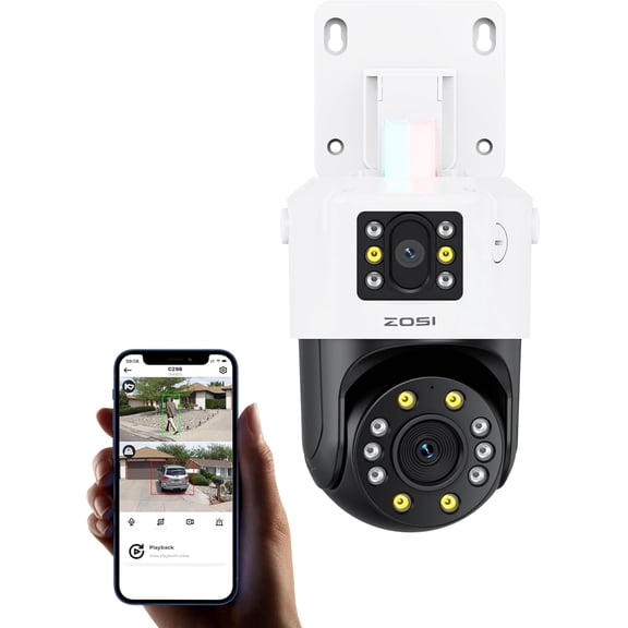 ZOSI C298 Pro 4K 8MP Dual-Lens(2x4MP) Add-on Security PoE IP Camera Outdoor, 360 View PTZ Camera, Person/Vehicle Detect, Spotlight Siren, Color Night Vision, SD Card Storage, Only Work with Our NVR