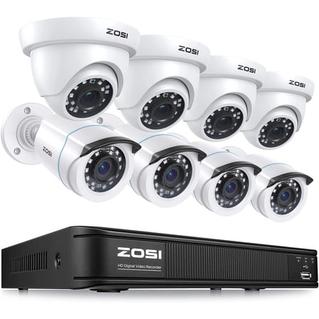 ZOSI H.265+ 1080p Home Security Camera System Indoor Outdoor, 5MP Lite CCTV DVR 8 Channel, 8 x 1080p Weatherproof Surveillance Bullet Dome Camera, Remote Access, Human Vehicle Detect (No Hard Drive)