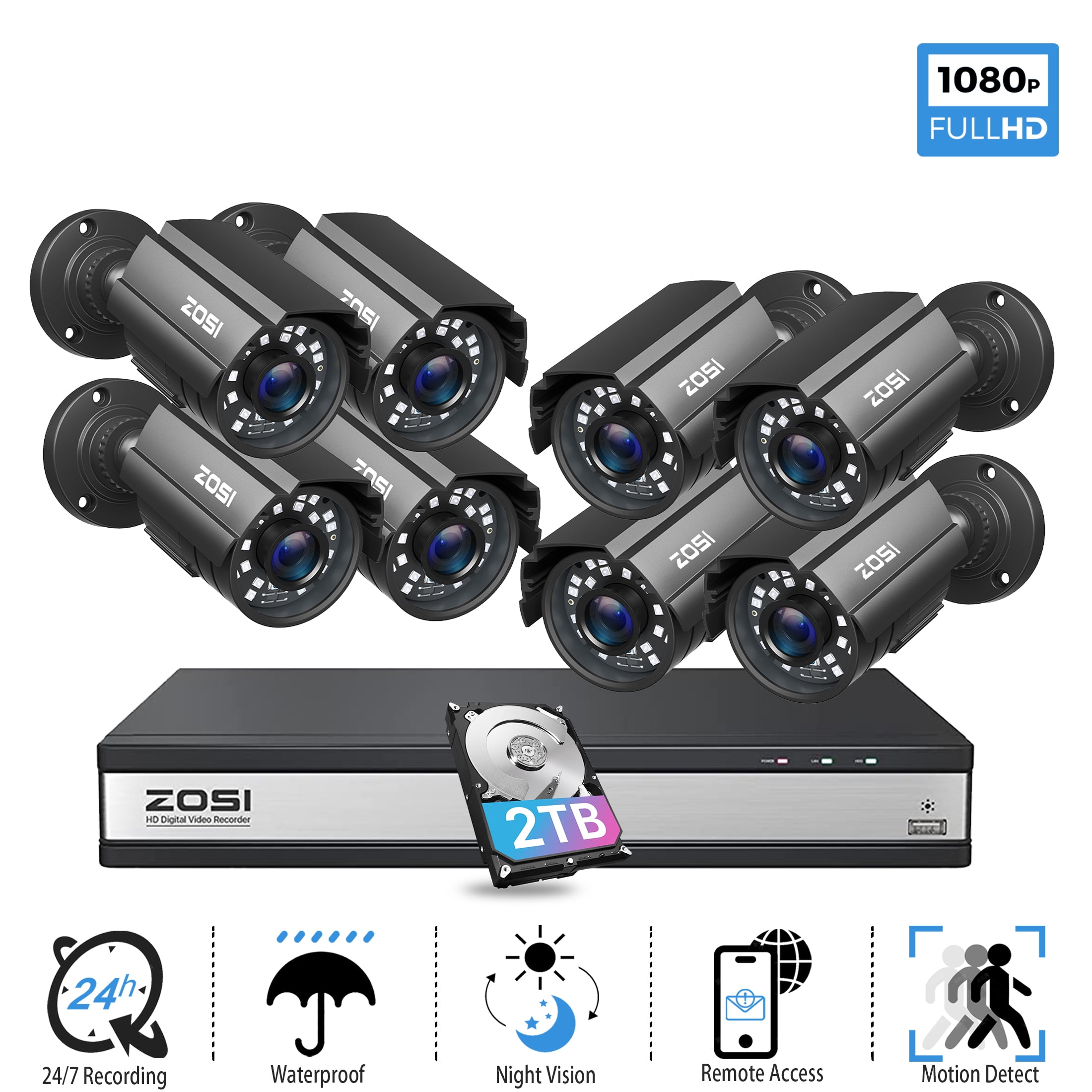 ZOSI H.265+ PIR Kit Vidéo Surveillance 5MP 8CH DVR avec 8pcs 5MP Caméra