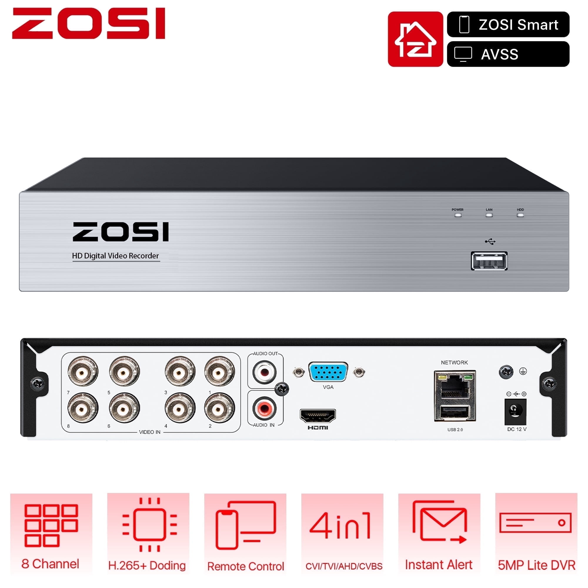 ZOSI H.265+ 8CH 1080P High Definition Hybrid 4-in-1 HD TVI DVR