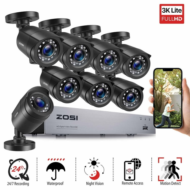 ZOSI 8CH 5MP DVR Security System, 1080P Weatherproof Cameras