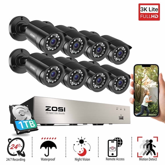 ZOSI H.265+ CCTV Security Cameras System 8CH 5MP Lite CCTV DVR Recorder with 1TB Hard Drive 1920TVL HD Weatherproof Surveillance Cameras with Night Vision, Motion Alert,Remote Access