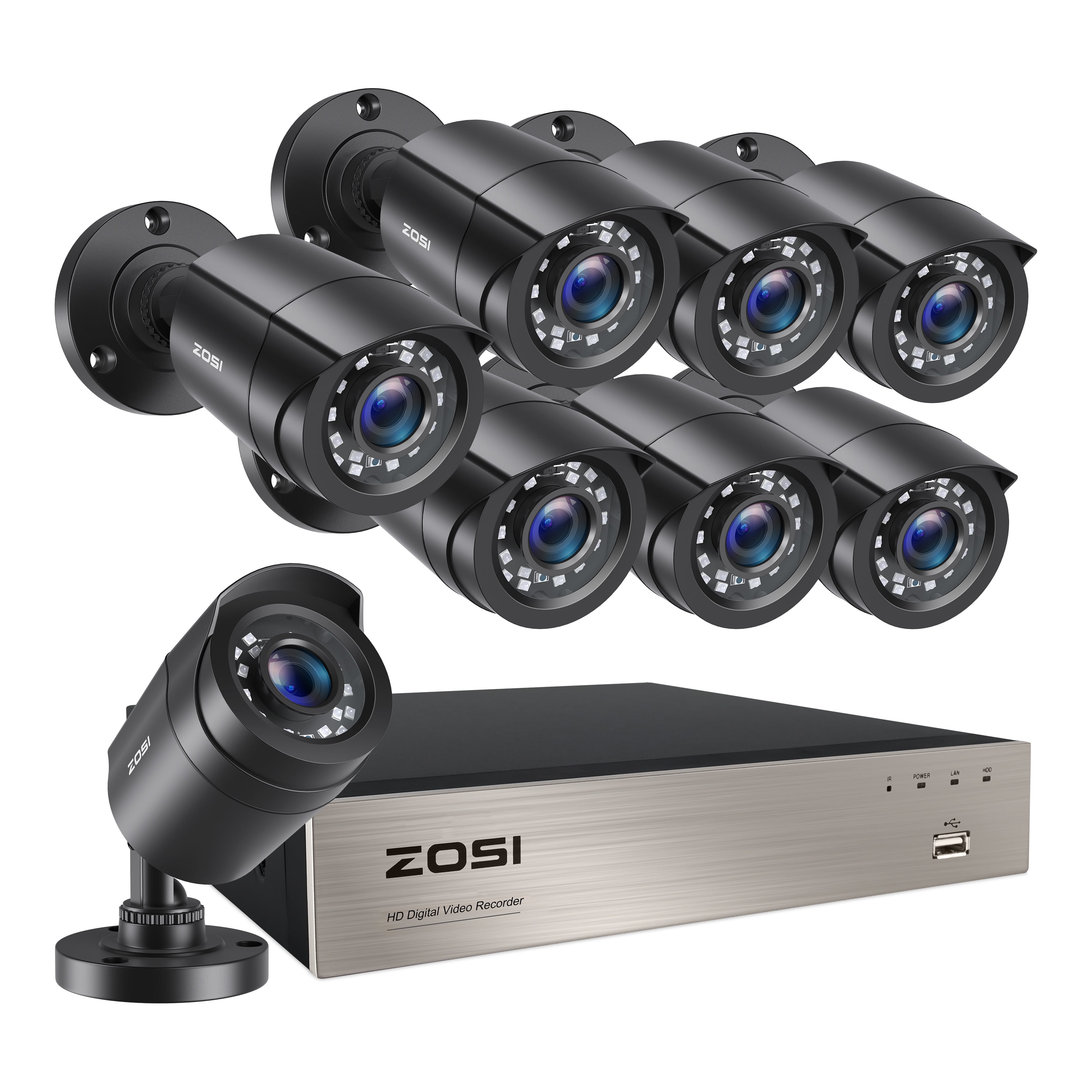 ZOSI HD 1080P 8 Channel DVR Outdoor Security System with 8PCS Night Vision Bullet Cameras Easy Remote Access, No Hard Drive
