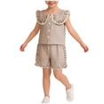 thumbnail image 1 of ZOSOED 2 Piece Outfit for Girls Cotton Gingham Ruffle Collar Top & Shorts Set Khaki 12-18 Months, 1 of 4