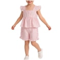 thumbnail image 1 of ZOSOED 2 Piece Outfit for Girls Cotton Gingham Ruffle Sleeve Top & Shorts Set Pink 18-24 Months, 1 of 4
