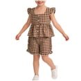 thumbnail image 1 of ZOSOED Girls Matching Sets Cotton Gingham Ruffle Sleeve Top & Shorts Set Coffee 18-24 Months, 1 of 4