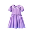 thumbnail image 1 of ZOSOED Girls Smocked Dress Cotton Double Peter Pan Collar Puff Short Sleeve A-Line Dress Purple 8 Years, 1 of 5