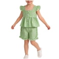 thumbnail image 1 of ZOSOED Kids Matching Outfits Cotton Gingham Ruffle Sleeve Top & Shorts Set Green 2-3 Years, 1 of 4