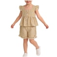 thumbnail image 1 of ZOSOED Kids Matching Outfits Cotton Gingham Ruffle Sleeve Top & Shorts Set Khaki 2-3 Years, 1 of 4