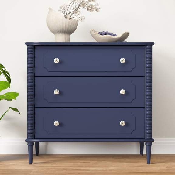 ZOSQUARE 3 Drawer Dresser, Blue 32 inch Wide Nightstand Modern Chest of Drawers with Turned Legs, Dresser for Bedroom Side Table