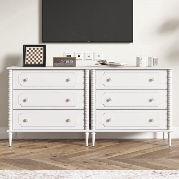 ZOSQUARE Dresser for Bedroom, 3 Drawer Dresser, White 32 inch Wide Nightstand Modern Chest of Drawers with Turned Legs, dresser for Kids Adults