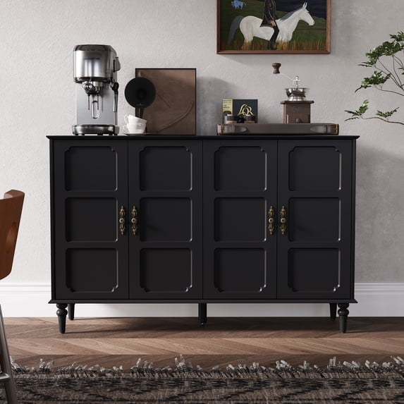 ZOSQUARE 55" Sideboard Storage Cabinet with 4 Storage Doors and 2 Adjustable Shelves, Black Accent Cabinet with Antique Hardware, Credenza Cabinet with Storage for Living Room