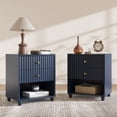 thumbnail image 1 of ZOSQUARE Modern Nightstand Set of 2, Blue Fluted Bedside Table with 2 Drawers and Open Shelf, End Tables with Gold Knobs for Bedroom, Living Room, 1 of 6