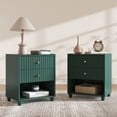 thumbnail image 1 of ZOSQUARE Modern Nightstand Set of 2, Green Fluted Bedside Table with 2 Drawers and Open Shelf, End Tables with Gold Knobs for Bedroom, Living Room, 1 of 6
