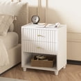 thumbnail image 1 of ZOSQUARE Modern Nightstand, White Fluted Bedside Table with 2 Drawers and Open Shelf, End Tables with Gold Knobs for Bedroom, Living Room, 1 of 6