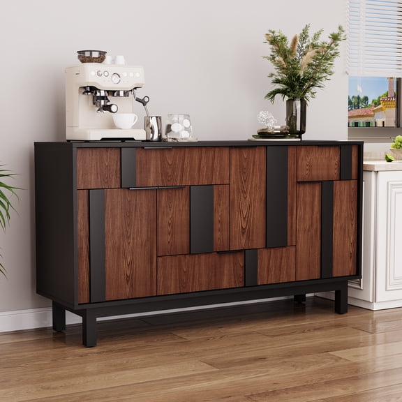 ZOSQUARE Modern 54" Sideboard Cabinet with Multi-Storage Compartments, Geometric Credenza Storage Cabinet for Dining Room, Living Room