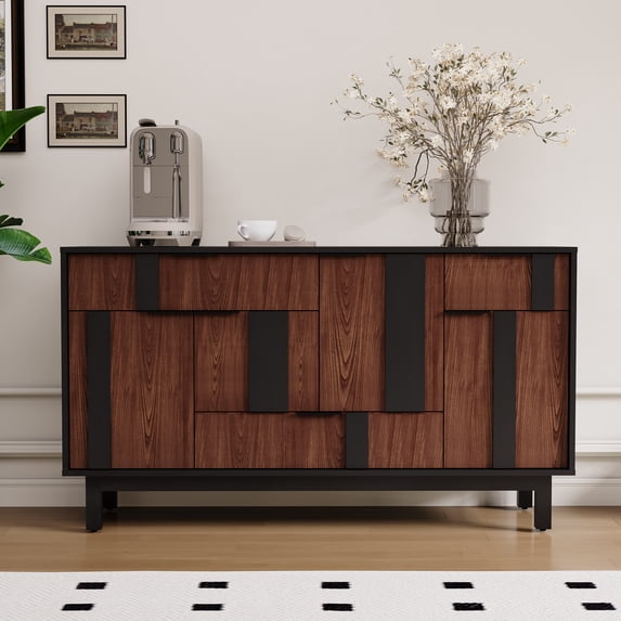 ZOSQUARE Modern Sideboard Buffet Cabinet with Multi-Storage Compartments, Geometric Credenza Storage Cabinet for Dining Room and Living Room