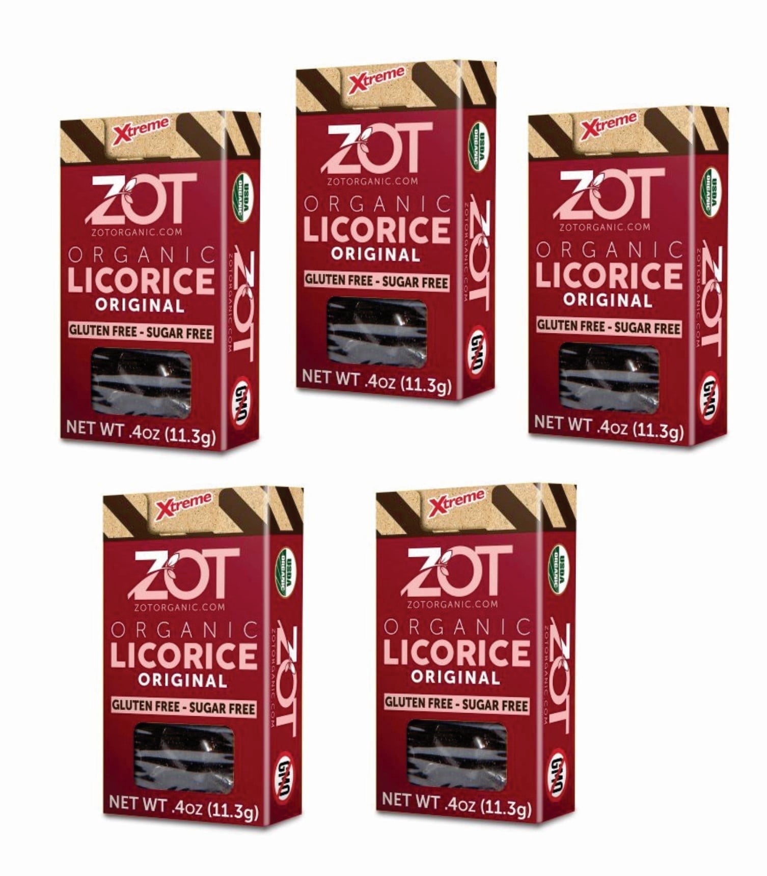 ZOT 100% pure Organic Licorice extr., Original flavor, 0.4 oz flip-top box, Set of 5