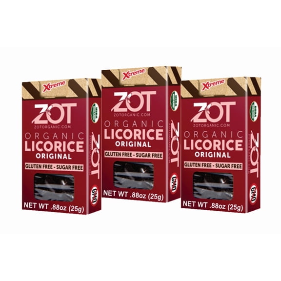 ZOT 100% pure Organic Licorice extr., hard little Bits, 0.88oz flip top box, Set of 3