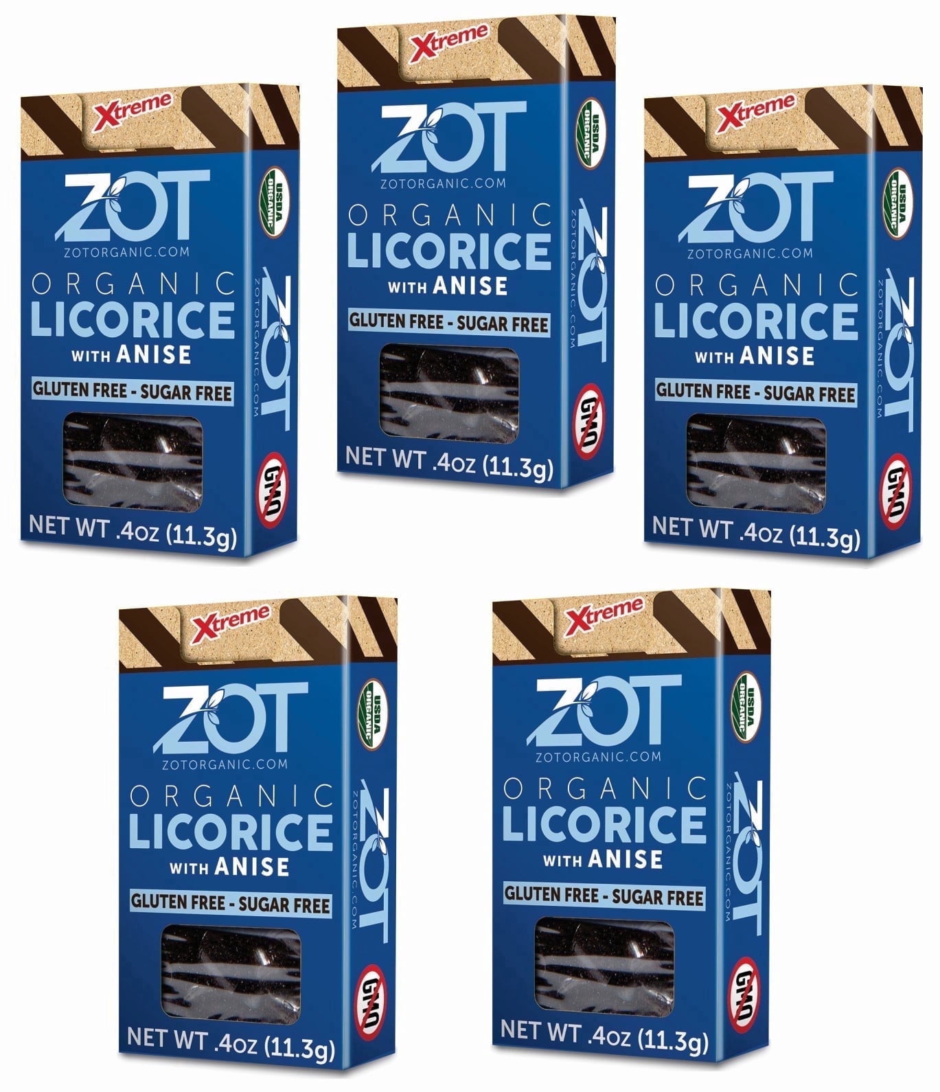 ZOT 100% pure Organic Licorice extr., with Anise flavor, 0.4 oz flip-top box, Set of 5