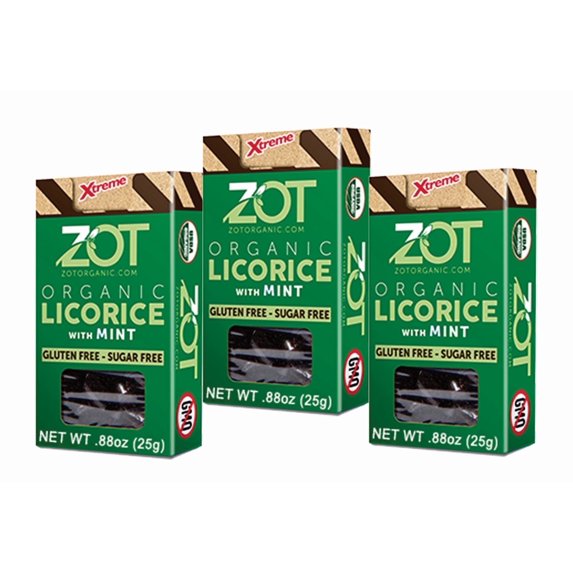 ZOT 100% Pure Organic Licorice Extract with Mint Flavor, Hard Little Bits, 0.88 oz Flip-Top Box, Set of 3