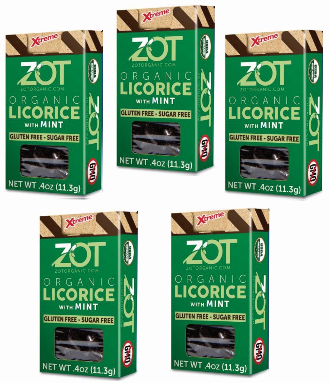 ZOT 100% pure Organic Licorice extr., with MINT flavor, 0.4 oz flip-top box, Set of 5