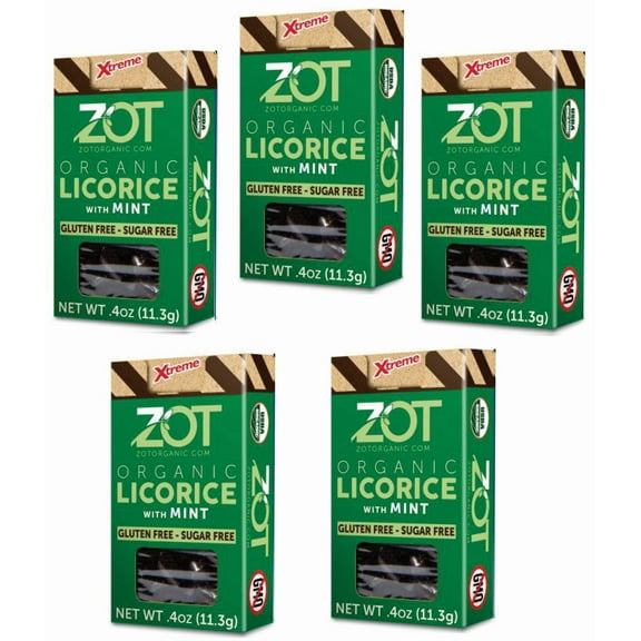 ZOT 100% pure Organic Licorice extr., with MINT flavor, 0.4 oz flip-top box, Set of 5