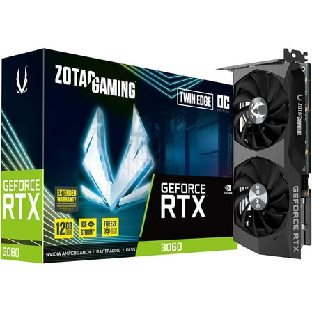 ZOTAC Gaming GeForce RTX 3060 Twin Edge OC 12GB GDDR6 192-bit 15 Gbps PCIE 4.0 Graphics Card, IceStorm 2.0 Cooling, Active Fan Control, Freeze Fan Stop ZT-A30600H-10M