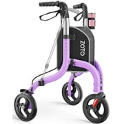 ZOTO Lightweight 3-Wheel Walker for Seniors, Foldable Rollator with Cane and Cup Holder, 8" All-Terrain Wheels, 10.4 lbs, Purple
