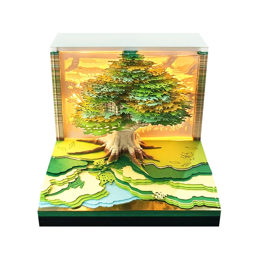 ZOUBAOQ 3D Desk Calendar 2026, 3d tear away calendar, Desk Calendar Weekly Planner with Light, 3D Memo Pad Creative Time Piece Calendar Magic Tree Rip Away Paper Carving