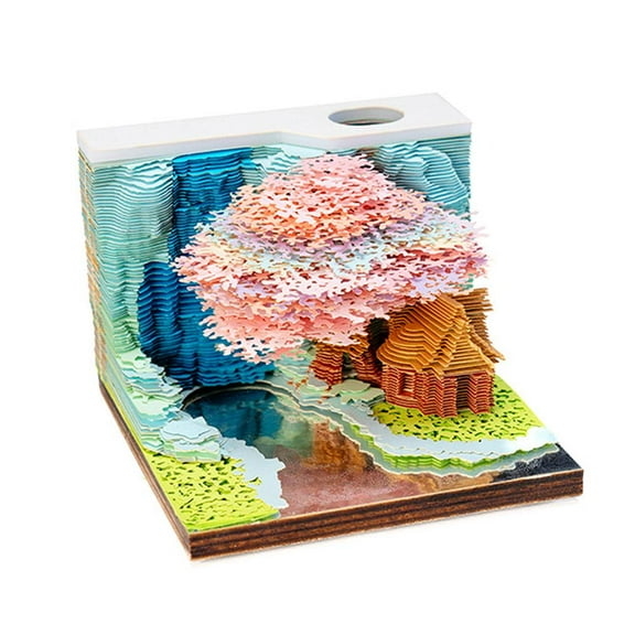 ZOUBAOQ 3D Desk Calendar 2026 with LED Light, Time Piece Calendar 2025, Tear-Away 3D Artsy Calen Notepad, Paper Memo 3D