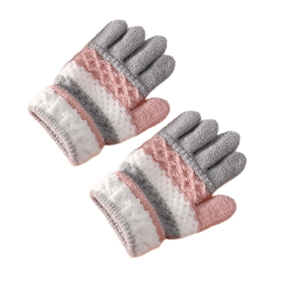 ZOUBAOQ Autumn and Winter Childrens Warm Gloves Boys and Girls Striped Knitted Glo
