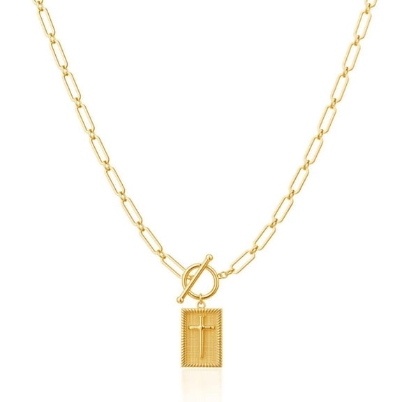 ZOUBAOQ Dainty Nail Cross Necklace for Women, Gold and Silver Cross Pendant Necklaces,Toggle Clasp Rectangle Cross Charm Necklace,Dainty Paperclip Chain Religious Jewelry Gift