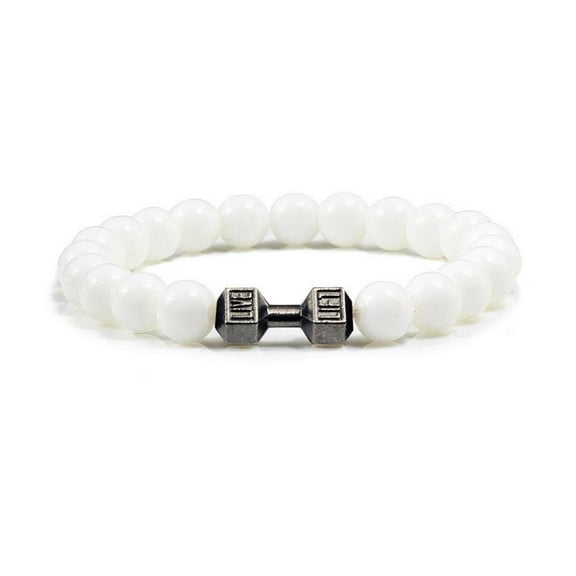 ZOUBAOQ Dumbbell Bracelet For Men,Gym Fitness Barbell Bracelet,Natural Stone Dumbbell Rock Volcanic Bracelets,Natural Beads Anxiety