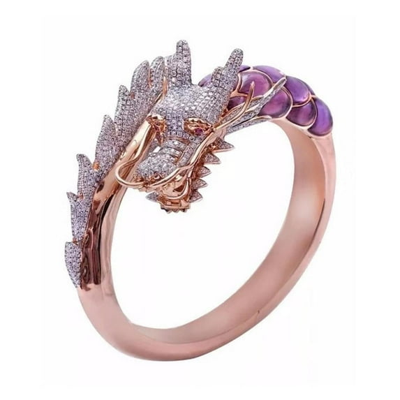 ZOUBAOQ Fashion Dragon Open Plated Rose Gold Crystal Rings Engagement Jewelry Gift Dragon Anniversary Rings Gothic O2N9 Women